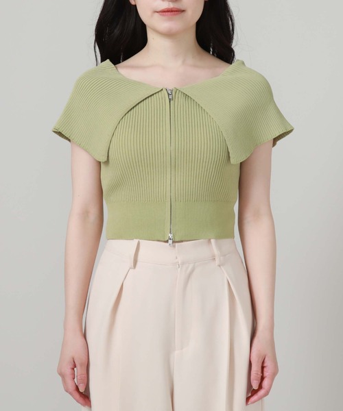 archives（アルシーヴ）の「Ｗｚｉｐオーバーカラーオフショルニット（ニット/セーター・レディース・グリーン/ブルー/ブラック/アイボリー・MEDIUM）」の14枚目の写真