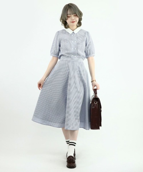 F i.n.t（フィント）の「サッカーギンガムクレリックブラウス/fint（シャツ/ブラウス・レディース・ブラック×ホワイト/ホワイト×ブルー・FREE）」の9枚目の写真