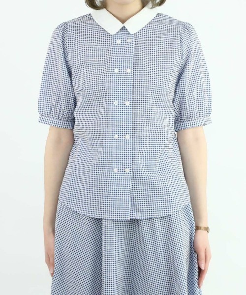 F i.n.t（フィント）の「サッカーギンガムクレリックブラウス/fint（シャツ/ブラウス・レディース・ブラック×ホワイト/ホワイト×ブルー・FREE）」の10枚目の写真