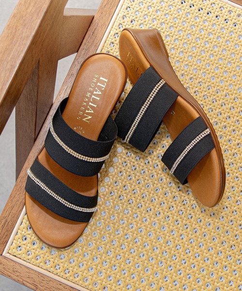 ITALIAN SHOEMAKERS(イタリアンシューメーカー)の「【ITALIAN SHOEMAKERS】ラインストーン2本ベルトミュールサンダル(942320)(サンダル・レディース・ブラック/ベージュ/ネイビー/アイボリー/ダークブラウン・38/39/35/36/37)」の3枚目の写真