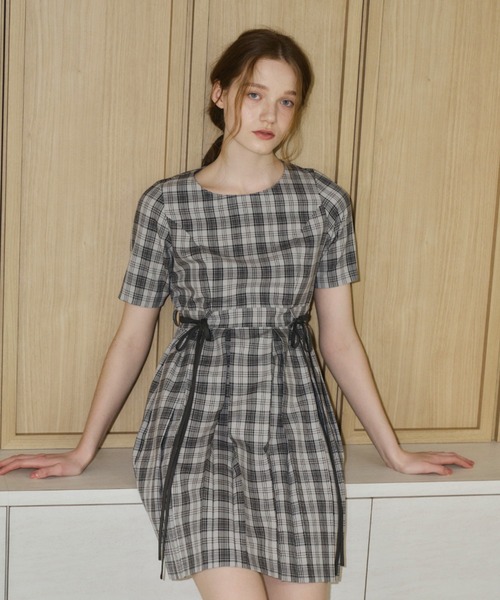 idem（イデム）の「check ribbon pleated onepiece/チェックプリーツ