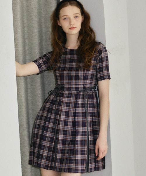 コムデギャルソン　ブラウンチェック 七分袖ミニワンピース コムデギャルソン ブラウンチェック 七分袖ミニワンピース