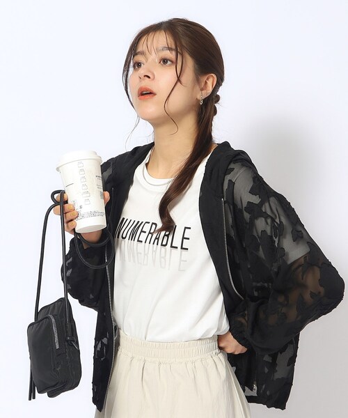 Cutie Blonde（キューティーブロンド）の「◆花柄シアーZIPパーカ（カーディガン/ボレロ・レディース・ブラック/アイボリー/ベビーピンク・02/03/04）」の3枚目の写真