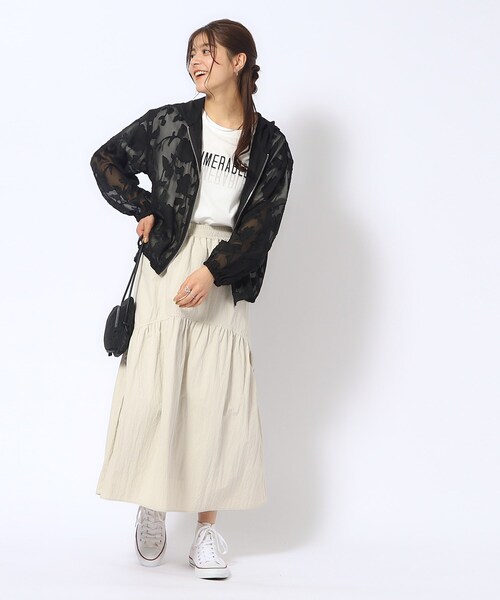 Cutie Blonde（キューティーブロンド）の「◆花柄シアーZIPパーカ（カーディガン/ボレロ・レディース・ブラック/アイボリー/ベビーピンク・02/03/04）」の10枚目の写真