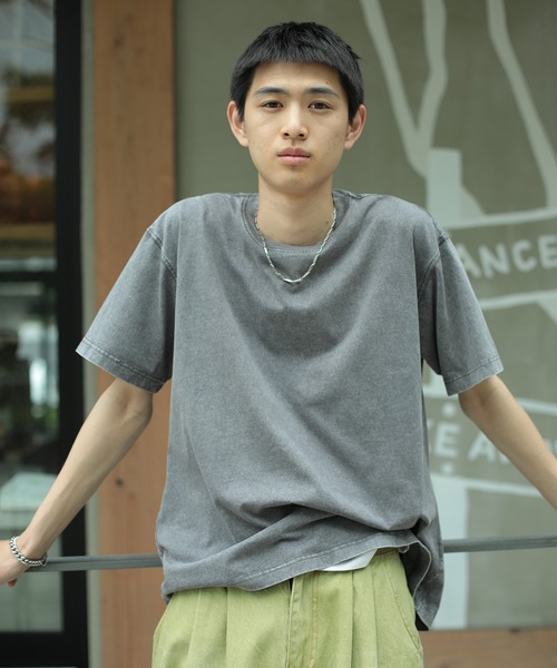 HOOK（フック）の「HOOK -select-  ベーシックウォッシュ半袖TEE　6.8オンス (SS)（Tシャツ/カットソー・メンズ・グリーン/ライトグレー/パープル/ベージュ/ブルー/ブラック/カーキ/チョコ・M/L/XL）」の3枚目の写真