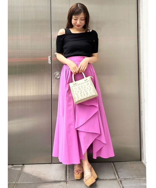 MERCURYDUO（マーキュリーデュオ）の「ランダムフレアアシメスカート（スカート・レディース・ピンク/ライム/ブラック・MEDIUM/SMALL）」の9枚目の写真