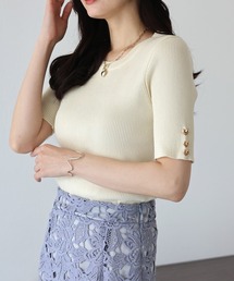 BLUEEAST（ブルーイースト）の「ハートボタン半袖リブニット（ニット/セーター・レディース）」