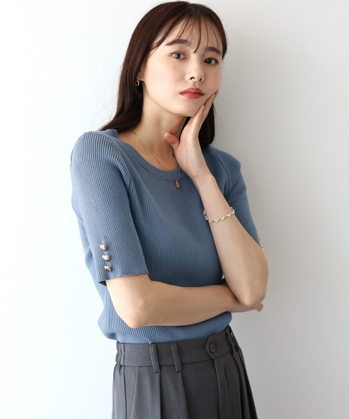 美品　Blu Breブルブレ グラフィック ボタン付きシャツ 半袖 ニット 2 楽天市場】ボートネック ショートスリーブ ニット シャツ サマー