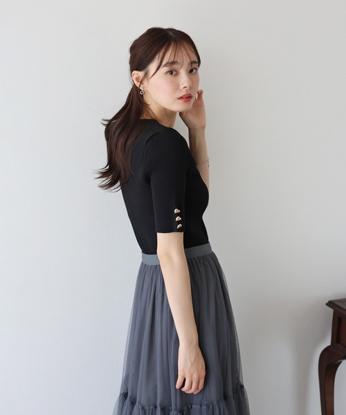 ハートボタン半袖リブニット（ニット/セーター）｜BLUEEAST（ブルー  