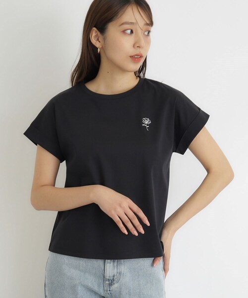 index(インデックス)の「◆《5color》UV ワンポイント刺繍デザインTシャツ【接触冷感/洗濯機洗い可】(Tシャツ/カットソー・レディース・ナチュラル/オフホワイト/ブラック/チャコールグレー/ライトブルー・36/38/40/42)」の3枚目の写真