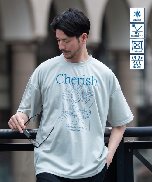 SILVER BULLET(シルバーバレット)の「『CavariA/キャバリア』イラストガール半袖Tシャツ(Tシャツ/カットソー・メンズ・チャコール/ミント/ホワイト・L/M)」の1枚目の写真