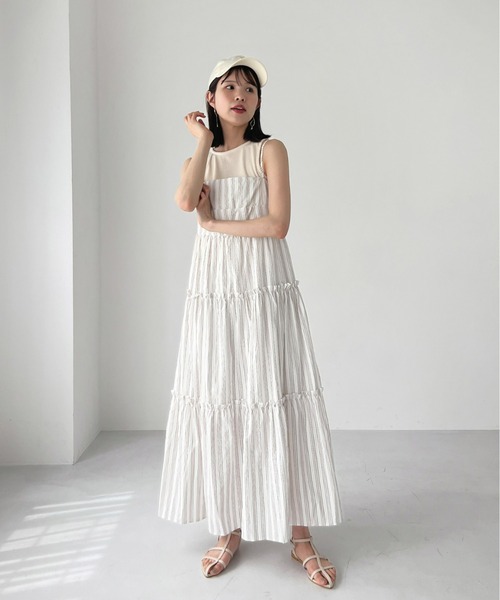 Olu.（オルドット）の「フリルストライプティアードワンピース（ワンピース・レディース・アイボリー/ブルー・1/0）」の10枚目の写真