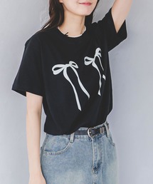 リボンプリントオーバーサイズTシャツ