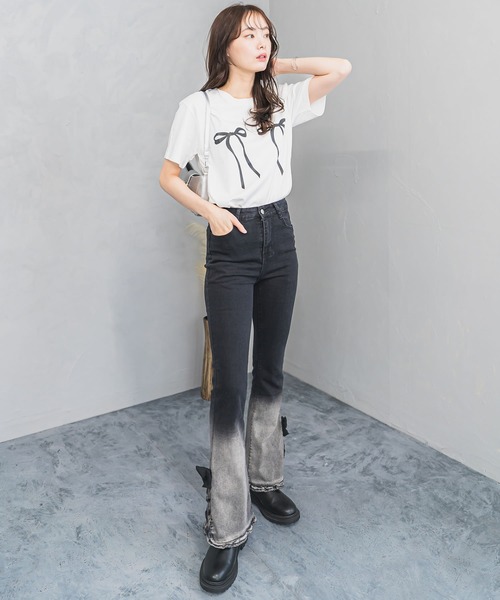 madrepadre(マドレパドレ)の「リボンプリントオーバーサイズTシャツ(Tシャツ/カットソー・レディース・ブラック/ホワイト・FREE)」の5枚目の写真