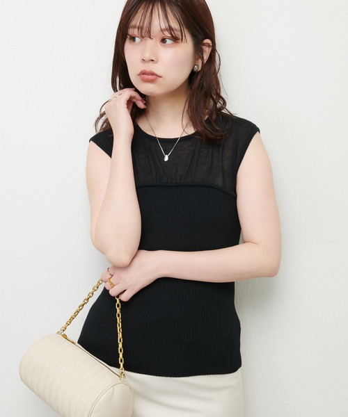 natural couture（ナチュラルクチュール）の「ビスチェ風シアーノースリニット（キャミソール・レディース・アイボリー/ブラック/ラベンダー/ピンク・FREE）」の2枚目の写真