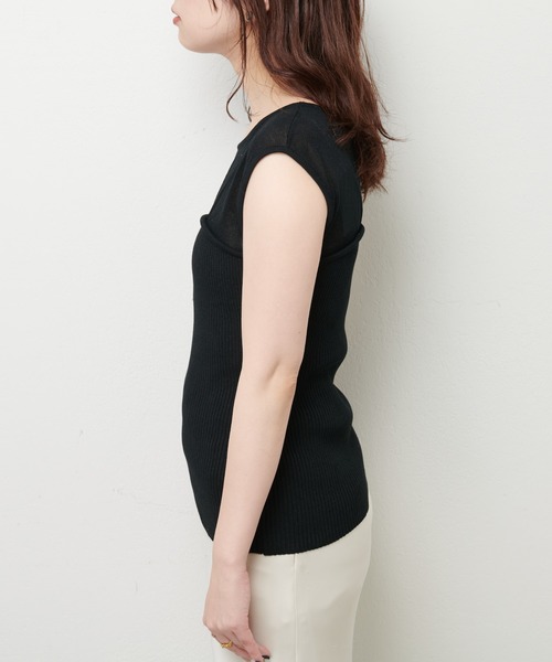 natural couture（ナチュラルクチュール）の「ビスチェ風シアーノースリニット（キャミソール・レディース・アイボリー/ブラック/ラベンダー/ピンク・FREE）」の12枚目の写真