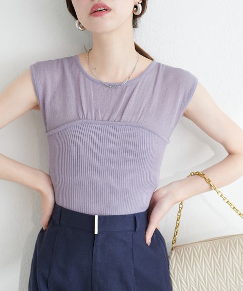 natural couture（ナチュラルクチュール）の「ビスチェ風シアーノースリニット（キャミソール・レディース・アイボリー/ブラック/ラベンダー/ピンク・FREE）」の15枚目の写真