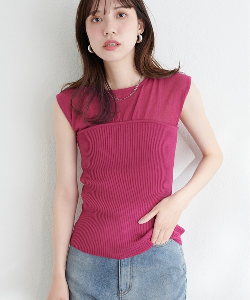 natural couture（ナチュラルクチュール）の「ビスチェ風シアーノースリニット（キャミソール・レディース・アイボリー/ブラック/ラベンダー/ピンク・FREE）」の8枚目の写真