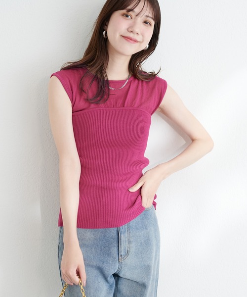 natural couture（ナチュラルクチュール）の「ビスチェ風シアーノースリニット（キャミソール・レディース・アイボリー/ブラック/ラベンダー/ピンク・FREE）」の9枚目の写真