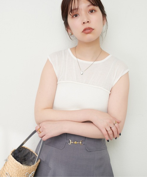 natural couture（ナチュラルクチュール）の「ビスチェ風シアーノースリニット（キャミソール・レディース・アイボリー/ブラック/ラベンダー/ピンク・FREE）」の21枚目の写真