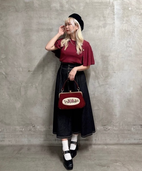 3サイズ展開】フロント釦デニムフレアースカート（デニムスカート