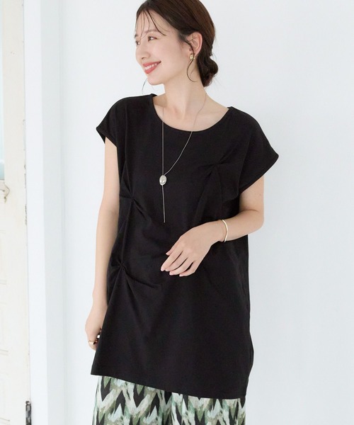 LEPSIM（レプシィム）の「タックデザインチュニック　134102（Tシャツ/カットソー・レディース・オフホワイト/ライトグレー/ブラック・FREE）」の2枚目の写真