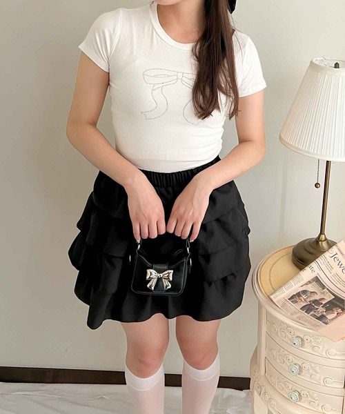 frunco(フランコ)の「リボンラインストーンクロップドTシャツ(Tシャツ/カットソー・レディース・ホワイト・MEDIUM)」の8枚目の写真