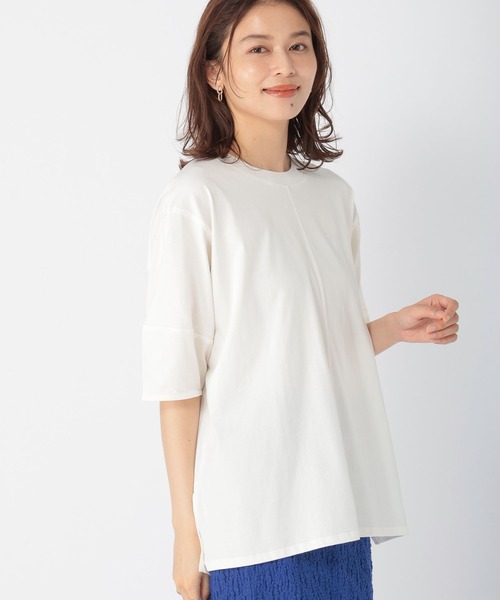 studio CLIP（スタディオクリップ）の「【接触冷感/紫外線防止】ニットリブコクーン袖プルオーバー（Tシャツ/カットソー・レディース・オフホワイト/ライトブラウン/スモーク/レッド・FREE）」の2枚目の写真