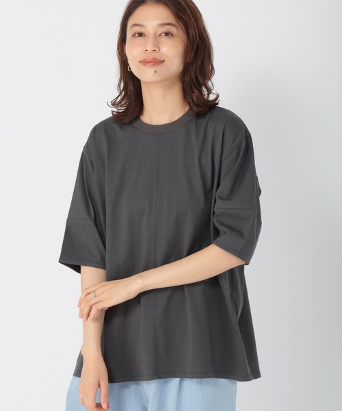 studio CLIP（スタディオクリップ）の「【接触冷感/紫外線防止】ニットリブコクーン袖プルオーバー（Tシャツ/カットソー・レディース・オフホワイト/ライトブラウン/スモーク/レッド・FREE）」の4枚目の写真