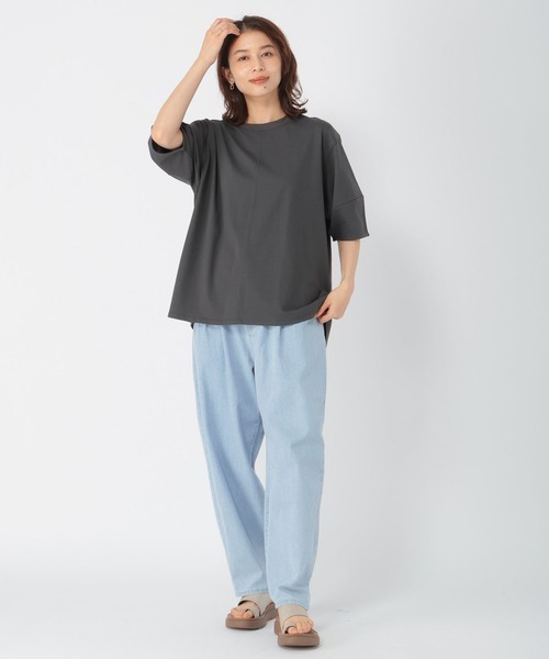 studio CLIP（スタディオクリップ）の「【接触冷感/紫外線防止】ニットリブコクーン袖プルオーバー（Tシャツ/カットソー・レディース・オフホワイト/ライトブラウン/スモーク/レッド・FREE）」の7枚目の写真