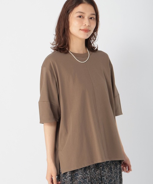 studio CLIP（スタディオクリップ）の「【接触冷感/紫外線防止】ニットリブコクーン袖プルオーバー（Tシャツ/カットソー・レディース・オフホワイト/ライトブラウン/スモーク/レッド・FREE）」の12枚目の写真