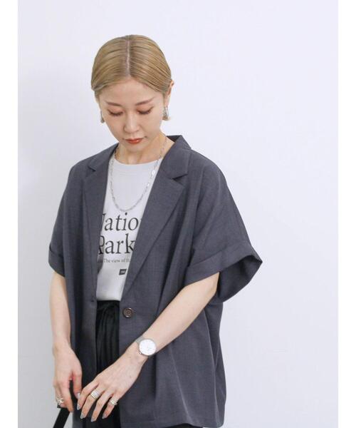 Samansa Mos2 blue（サマンサモスモスブルー）の「リネンタッチシャツジャケット（シャツ/ブラウス・レディース・チャコールグレー/ベージュ/シルバーグレー・F）」の2枚目の写真