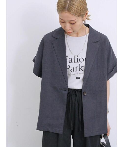 Samansa Mos2 blue（サマンサモスモスブルー）の「リネンタッチシャツジャケット（シャツ/ブラウス・レディース・チャコールグレー/ベージュ/シルバーグレー・F）」の5枚目の写真