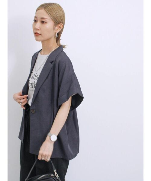 Samansa Mos2 blue（サマンサモスモスブルー）の「リネンタッチシャツジャケット（シャツ/ブラウス・レディース・チャコールグレー/ベージュ/シルバーグレー・F）」の6枚目の写真