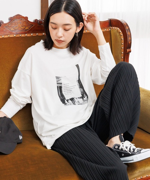mili an deni（ミリアンデニ）の「フォトプリントロンT（Tシャツ/カットソー・レディース・ネイビー/ブラック/チャコールグレー/オフホワイト・L/M）」の6枚目の写真