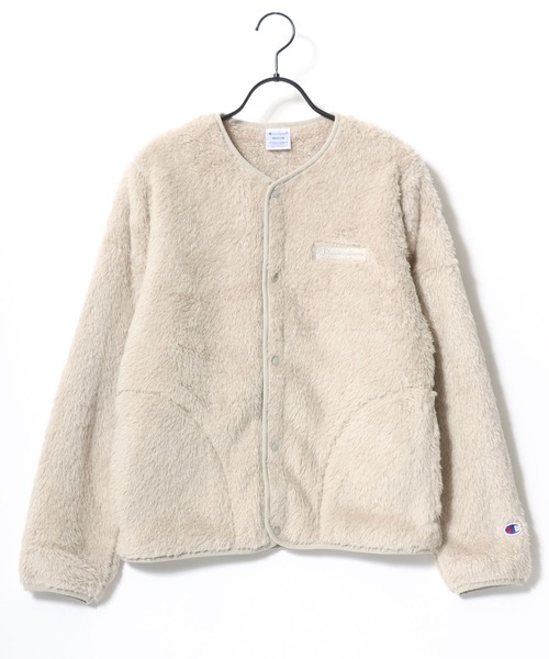 Champion(チャンピオン)の「Champion/チャンピオン Sherpa Fleece Snap Jacket/シェルパフリース ロゴ ワンポイント刺繍 スナップ ジャケット/ボアジャケット/ノーカラージャケット/レディース(ノーカラージャケット・レディース・グレイッシュベージュ/ブラック・M/L)」の6枚目の写真