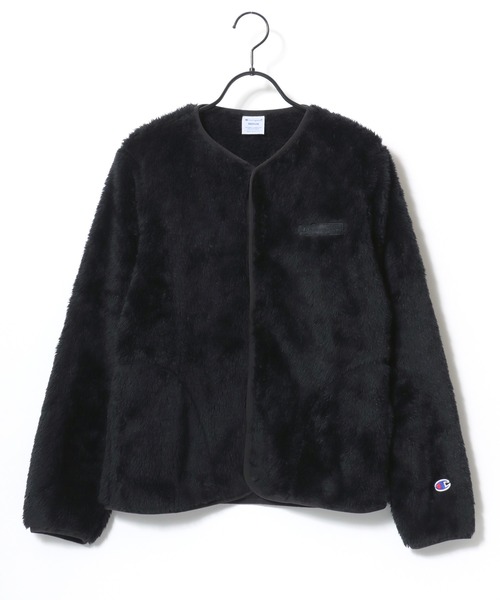 Champion(チャンピオン)の「Champion/チャンピオン Sherpa Fleece Snap Jacket/シェルパフリース ロゴ ワンポイント刺繍 スナップ ジャケット/ボアジャケット/ノーカラージャケット/レディース(ノーカラージャケット・レディース・グレイッシュベージュ/ブラック・M/L)」の7枚目の写真