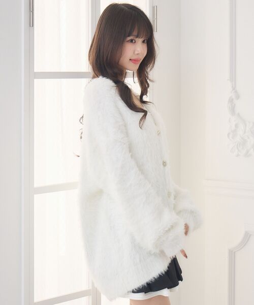 ems excite(エムズエキサイト)の「BIGシャギーカーデ(カーディガン/ボレロ・レディース・ピンク/オフホワイト/ベージュ/チャコールグレー/ブルー/ホワイト/ライトブルー・FREE)」の19枚目の写真