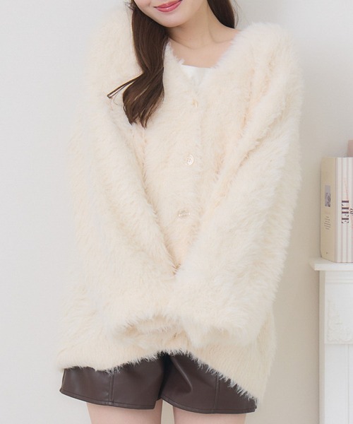 ems excite(エムズエキサイト)の「BIGシャギーカーデ(カーディガン/ボレロ・レディース・ピンク/オフホワイト/ベージュ/チャコールグレー/ブルー/ホワイト/ライトブルー・FREE)」の3枚目の写真