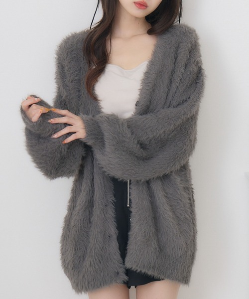 ems excite(エムズエキサイト)の「BIGシャギーカーデ(カーディガン/ボレロ・レディース・ピンク/オフホワイト/ベージュ/チャコールグレー/ブルー/ホワイト/ライトブルー・FREE)」の4枚目の写真