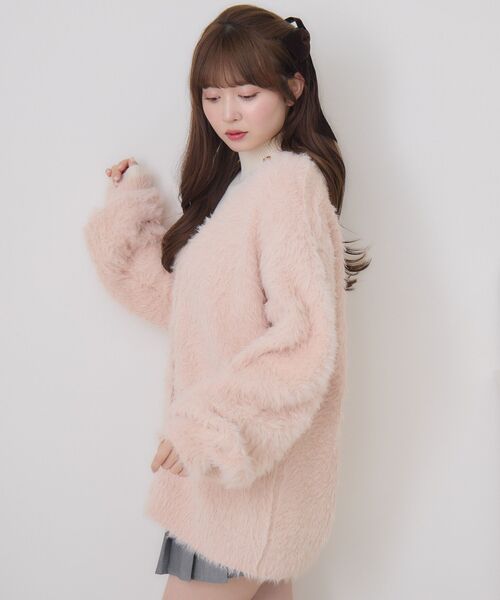 ems excite(エムズエキサイト)の「BIGシャギーカーデ(カーディガン/ボレロ・レディース・ピンク/オフホワイト/ベージュ/チャコールグレー/ブルー/ホワイト/ライトブルー・FREE)」の11枚目の写真