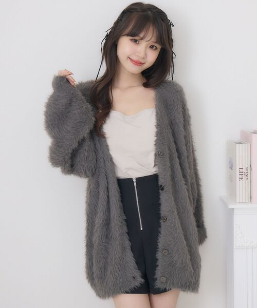 ems excite(エムズエキサイト)の「BIGシャギーカーデ(カーディガン/ボレロ・レディース・ピンク/オフホワイト/ベージュ/チャコールグレー/ブルー/ホワイト/ライトブルー・FREE)」の10枚目の写真