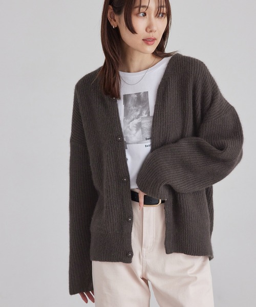 ROPE' PICNIC(ロペピクニック)の「FOX混ニットカーディガン(カーディガン/ボレロ・レディース・チャコールグレー/ピンク/ライトグレー・38)」の6枚目の写真