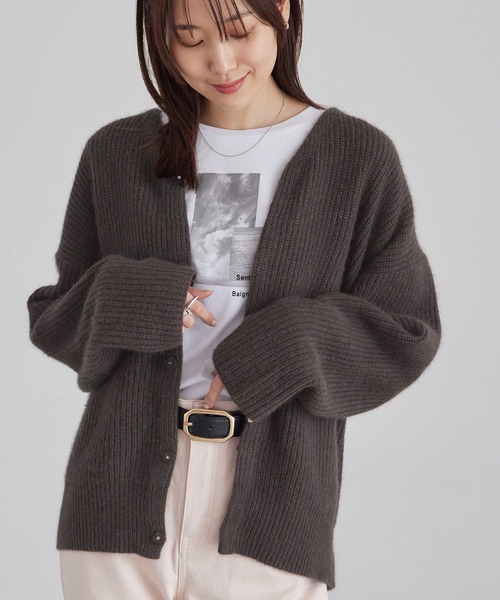 ROPE' PICNIC(ロペピクニック)の「FOX混ニットカーディガン(カーディガン/ボレロ・レディース・チャコールグレー/ピンク/ライトグレー・38)」の7枚目の写真