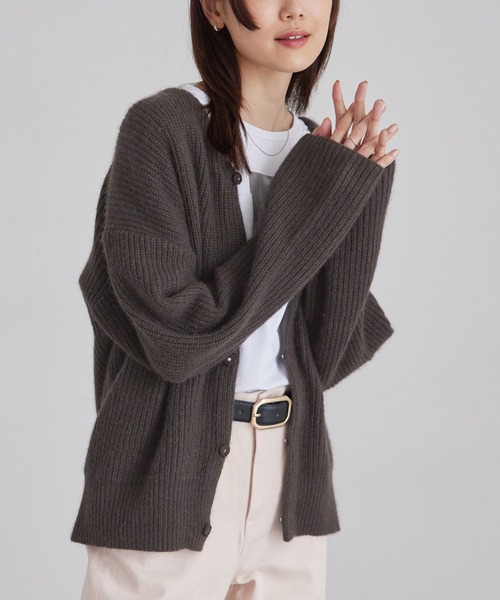 ROPE' PICNIC(ロペピクニック)の「FOX混ニットカーディガン(カーディガン/ボレロ・レディース・チャコールグレー/ピンク/ライトグレー・38)」の8枚目の写真