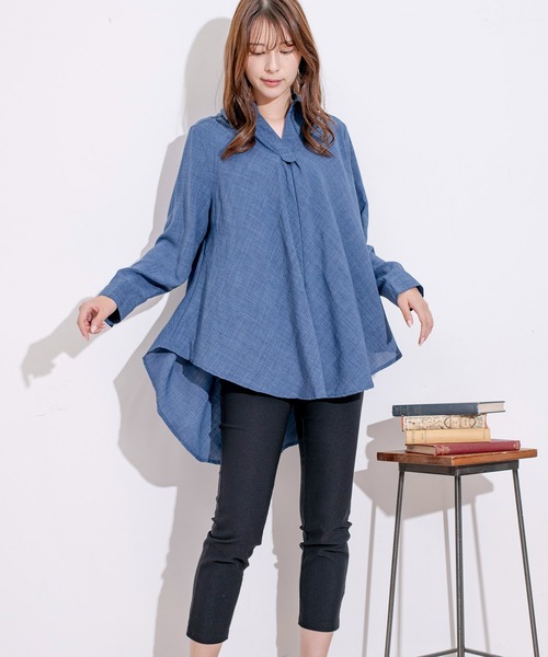 Jayro（ジャイロ）の「スキッパーVネックシャツブラウス（シャツ/ブラウス・レディース・ブルー/ブラック/グリーン/レッド/ネイビー・FREE）」の6枚目の写真