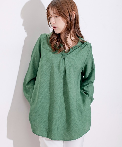 Jayro（ジャイロ）の「スキッパーVネックシャツブラウス（シャツ/ブラウス・レディース・ブルー/ブラック/グリーン/レッド/ネイビー・FREE）」の12枚目の写真