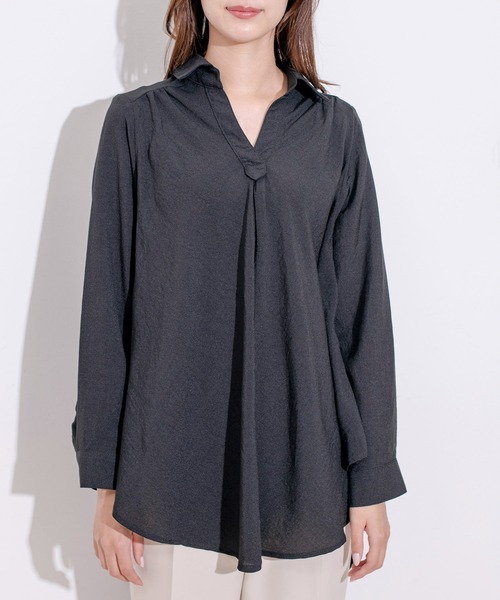 Jayro（ジャイロ）の「スキッパーVネックシャツブラウス（シャツ/ブラウス・レディース・ブルー/ブラック/グリーン/レッド/ネイビー・FREE）」の20枚目の写真
