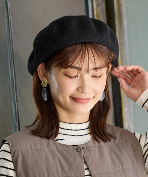 Honeys(ハニーズ)の「ウール混ベレー帽(ハンチング/ベレー帽・レディース・ブラック/グリーン/ブラウン/ベージュ・FREE)」の5枚目の写真