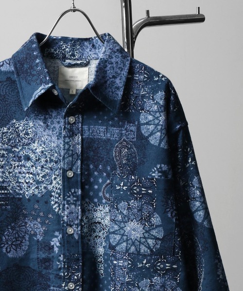 セール】【ZIP FIVE】 ネルシャツ 総柄 プリント 綿100％ 長袖